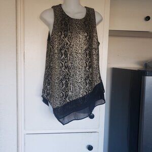 MSK Gold Snakeskin top with chiffon inlays Size Medium